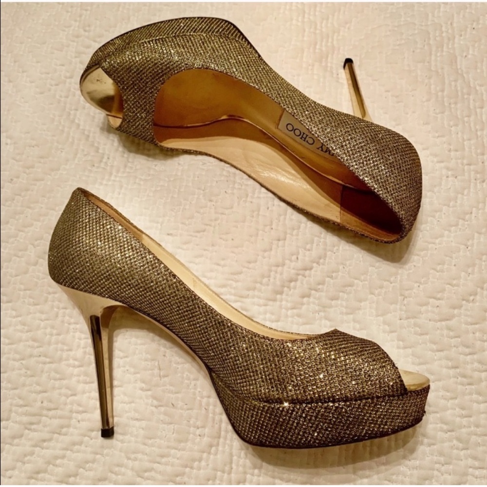 Jimmy Choo Tiara Crown Peep Toe Platform Pump 37